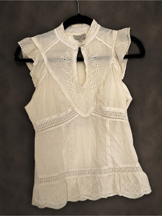 Karen Millen Tops - Karen Millen Cream Lace and Linen Top Eyelet Sleeveless US 6